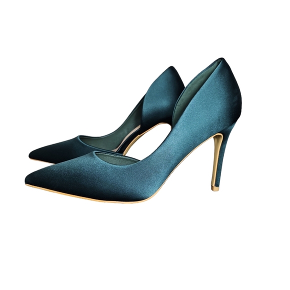 Big Tree Green Satin Heels 8.5 Sz 40 - Picture 2 of 4